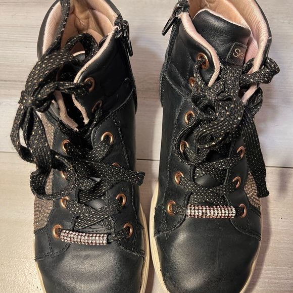 Sketchers Flashy  Glitter High Top Sneakers Good Tread Gold and Black + Glitter - Picture 2 of 8